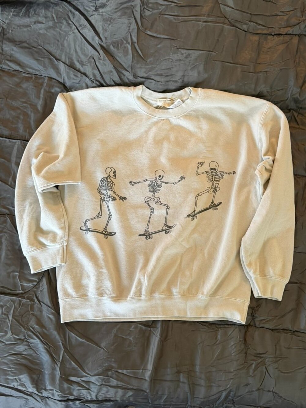 Project Social T Urban Outfitters Skeleton Skateboard Graphic Sweatshirt Cream S